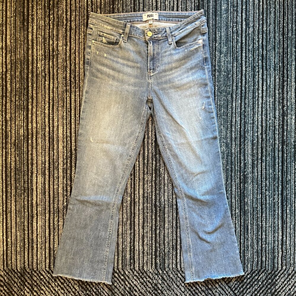 Paige Shelby Mid-Rise Crop Flare Jean, Sz 30